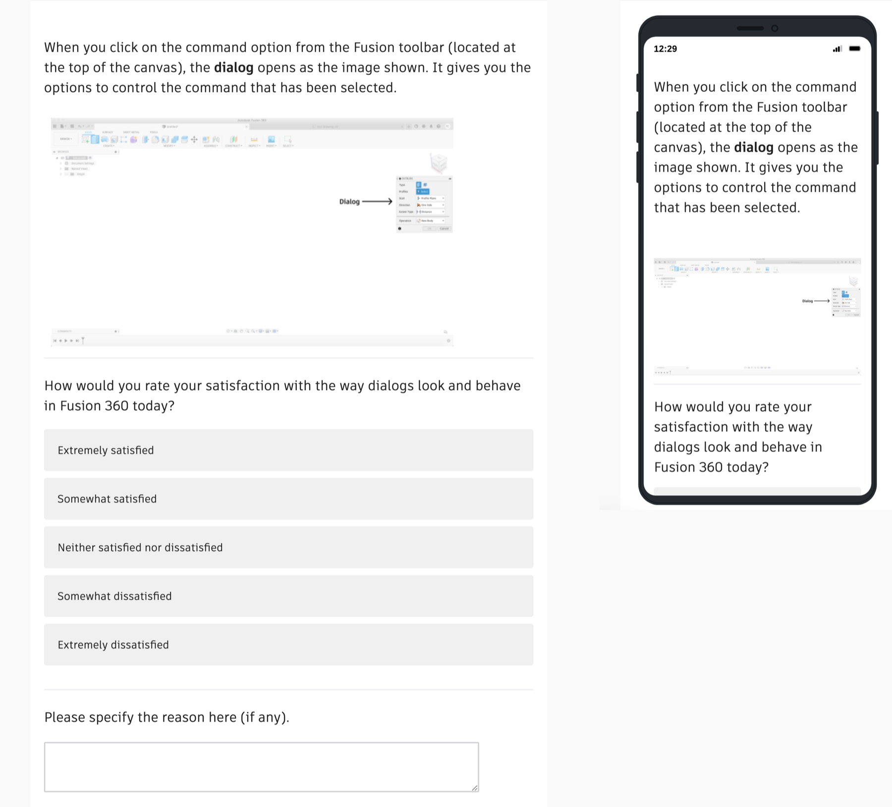 Survey questions shown to 72 users