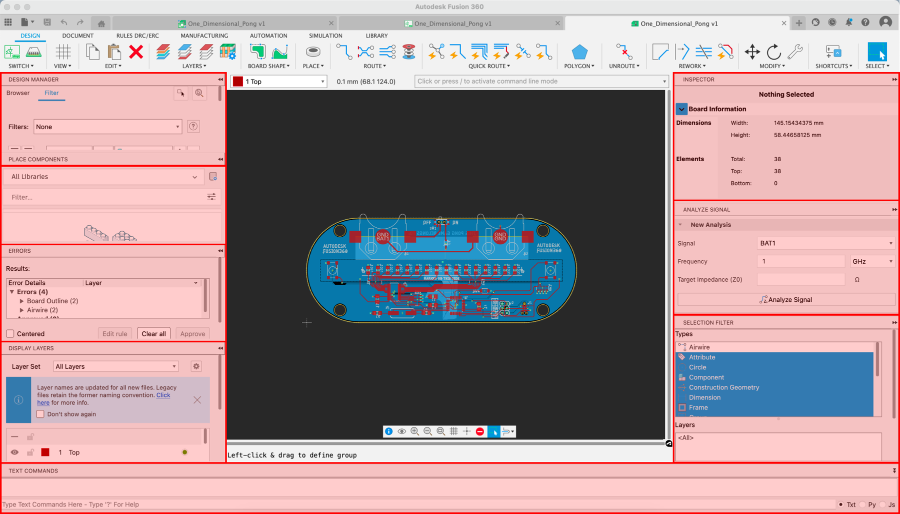 Panels in the Fusion 360 Electronics workspace