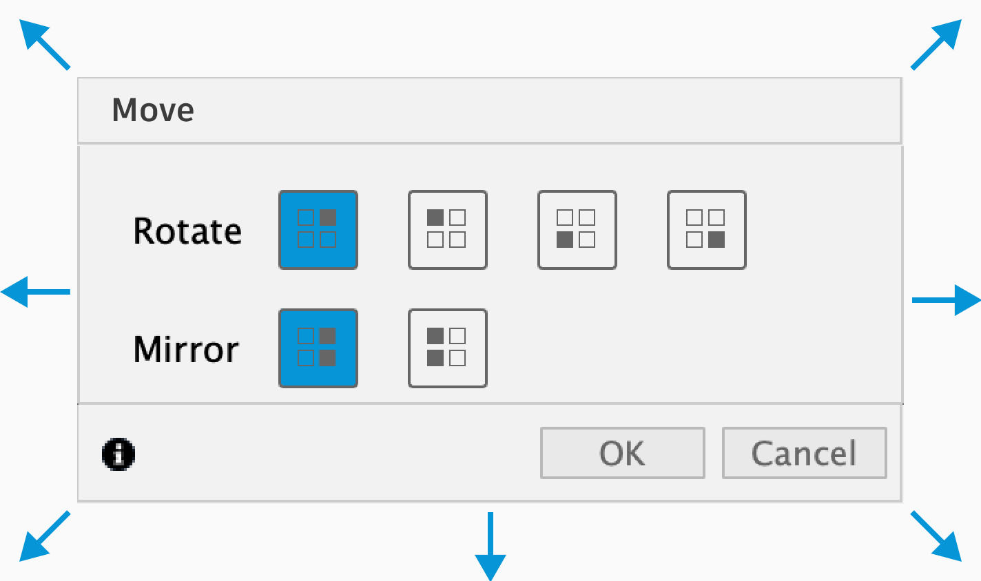 Dialog with resize handles on all sides except the top