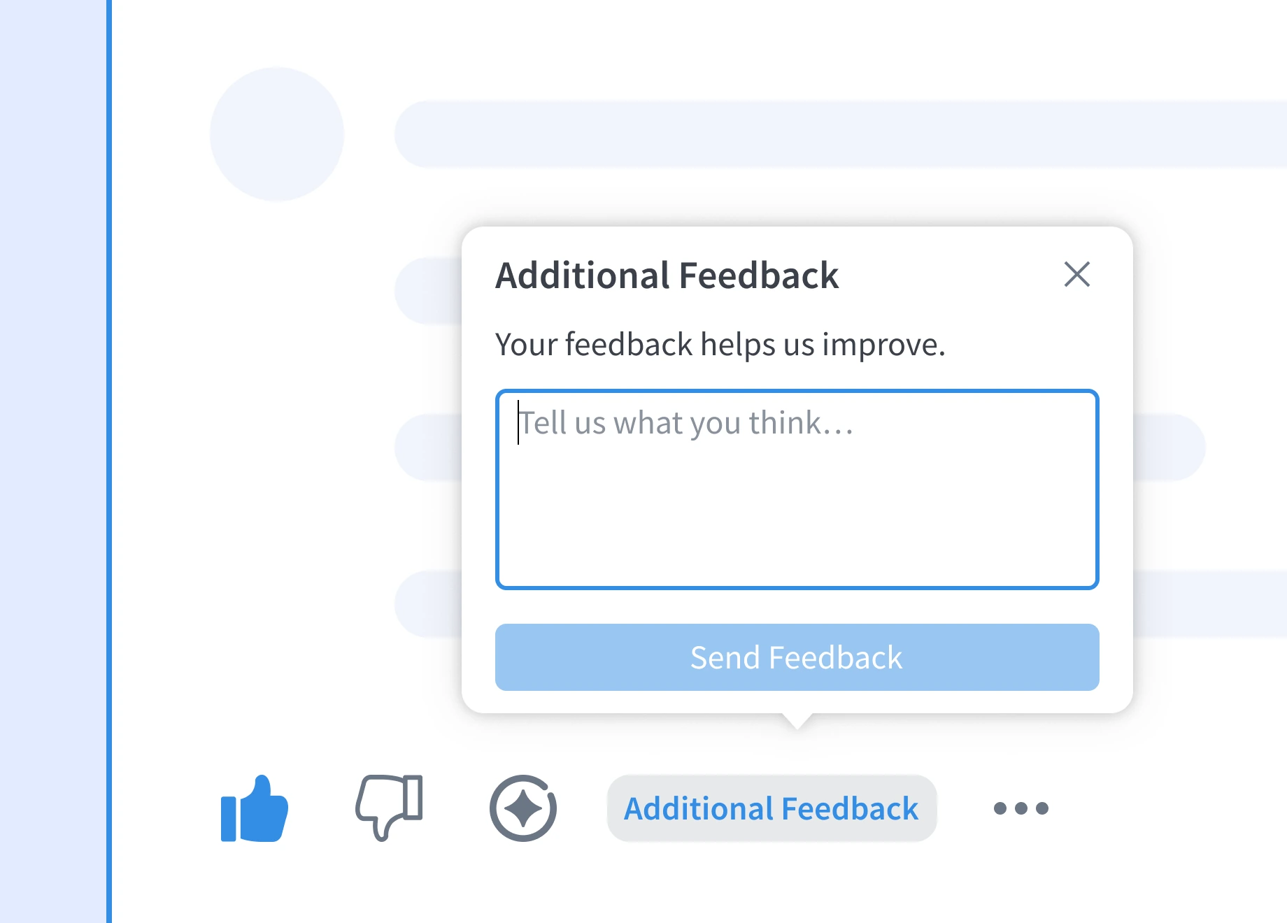 Additional Feedback popover with a text field and Send Feedback button