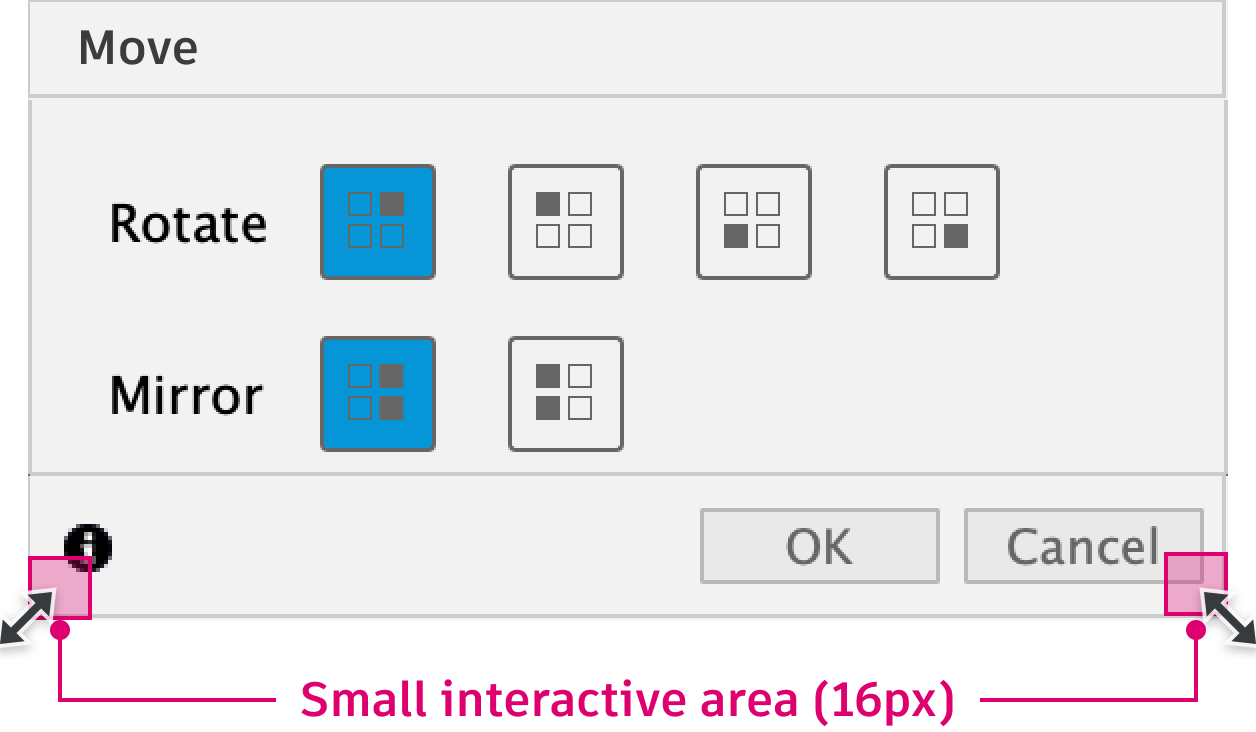 Small resize hotspot